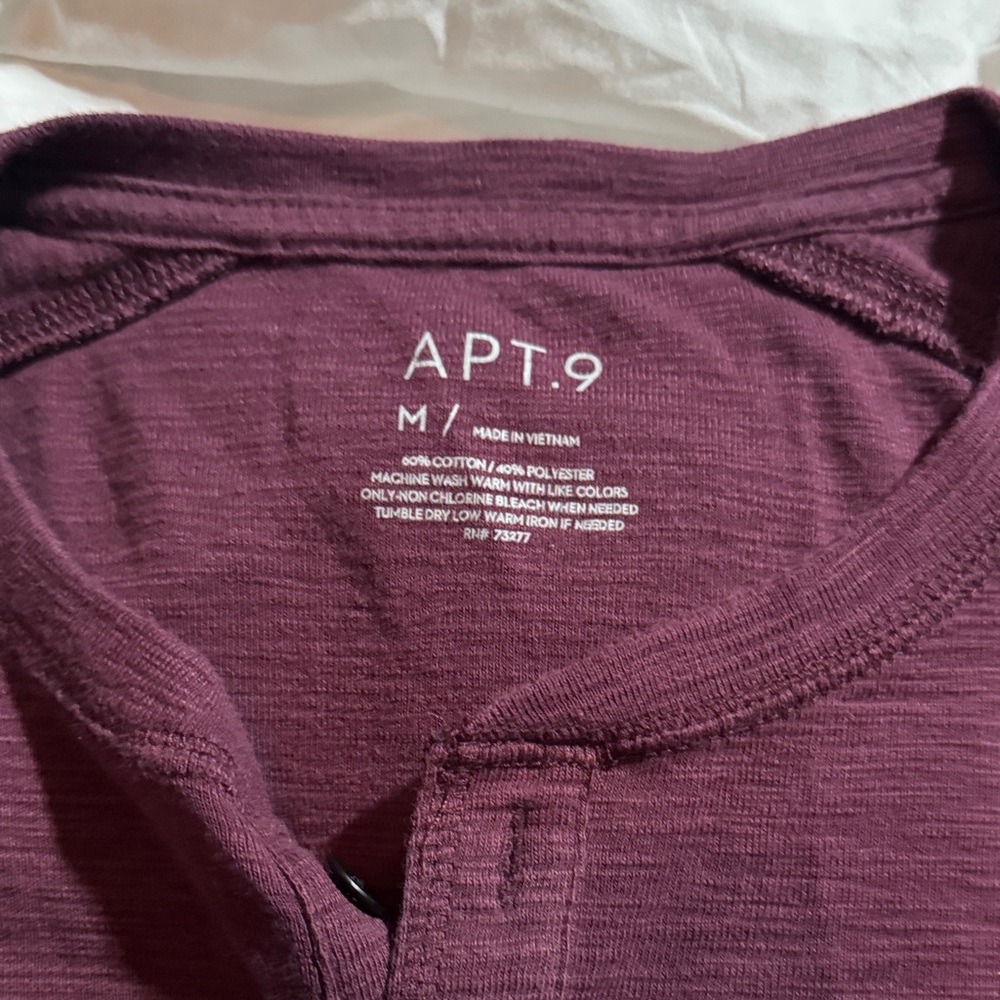 Apt. 9 Men's Dark Burgundy Long Sleeve Henley - Picture 2 of 2